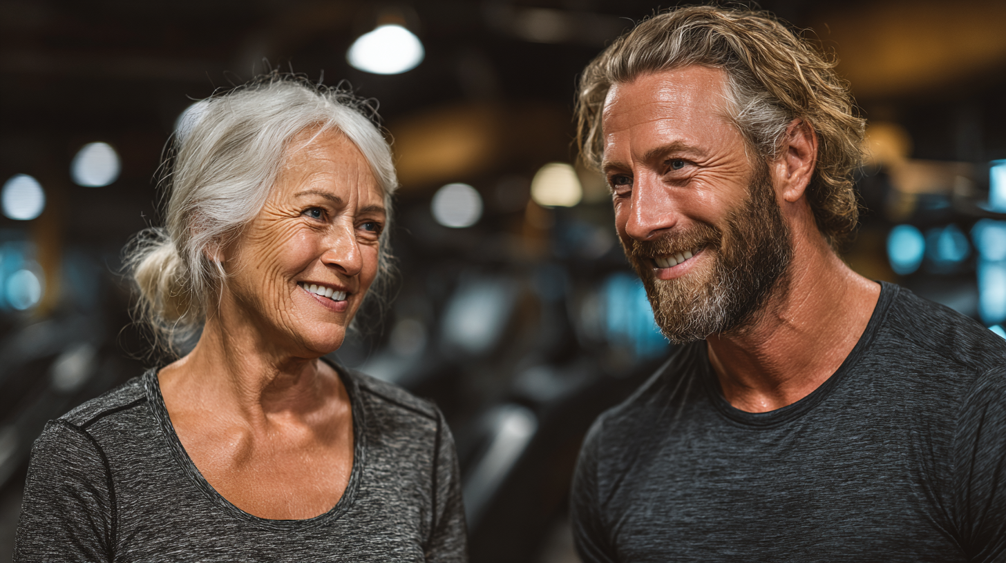 Тренер працює з групою активних людей старшого віку в затишній студії